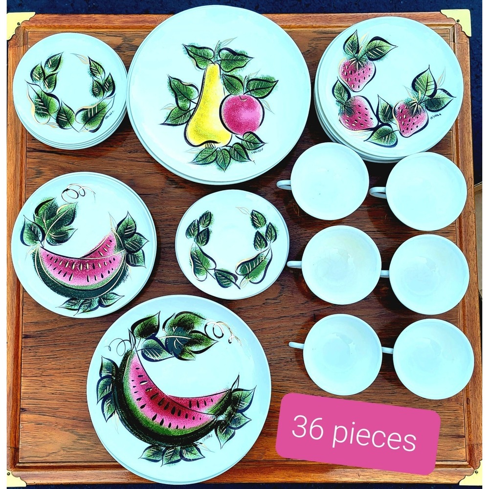 Sascha Brastoff China-Fruit-36 PIECES MCM-6 place Settings + BONUS Watermelon